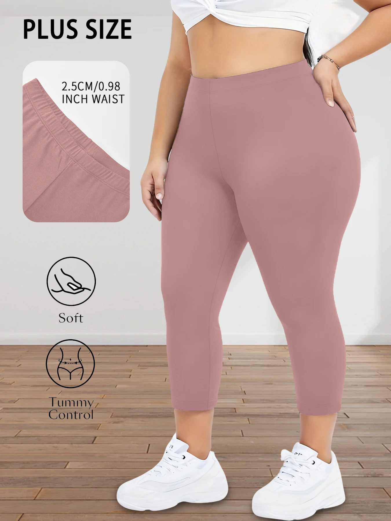 Damskie legginsy 3/4 plus size do jogi i fitnessu Różowy