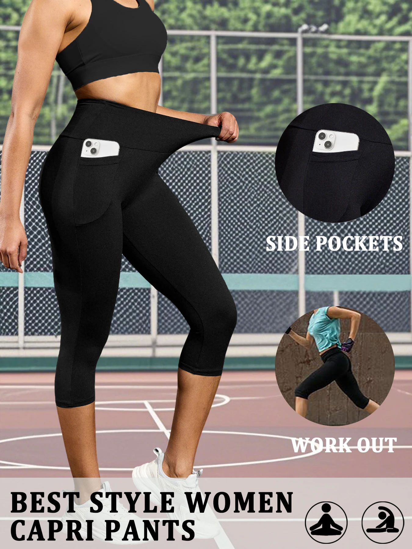 Damskie legginsy capri z kieszeniami modelujące brzuch 1