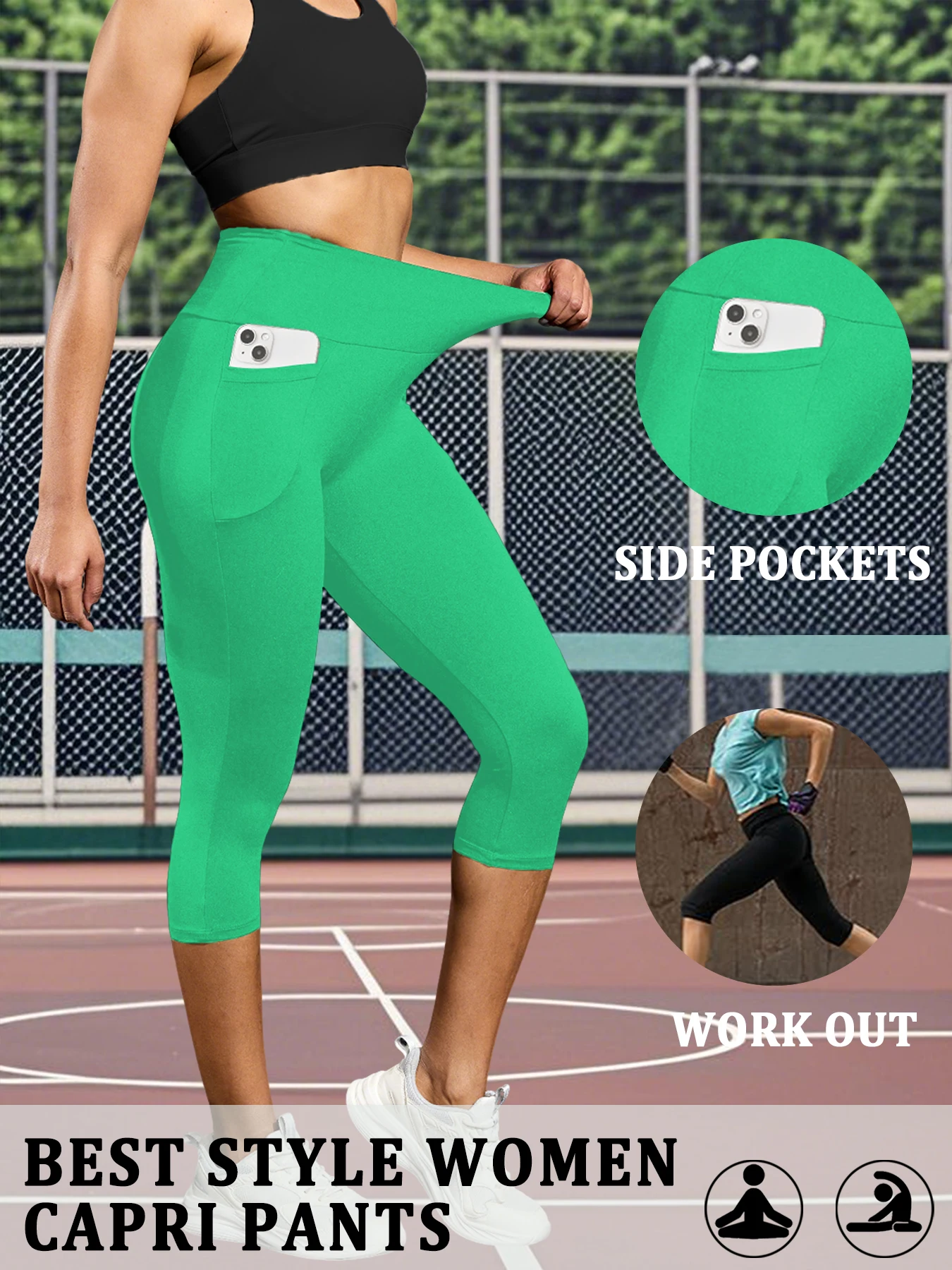 Damskie legginsy capri z kieszeniami modelujące brzuch 12