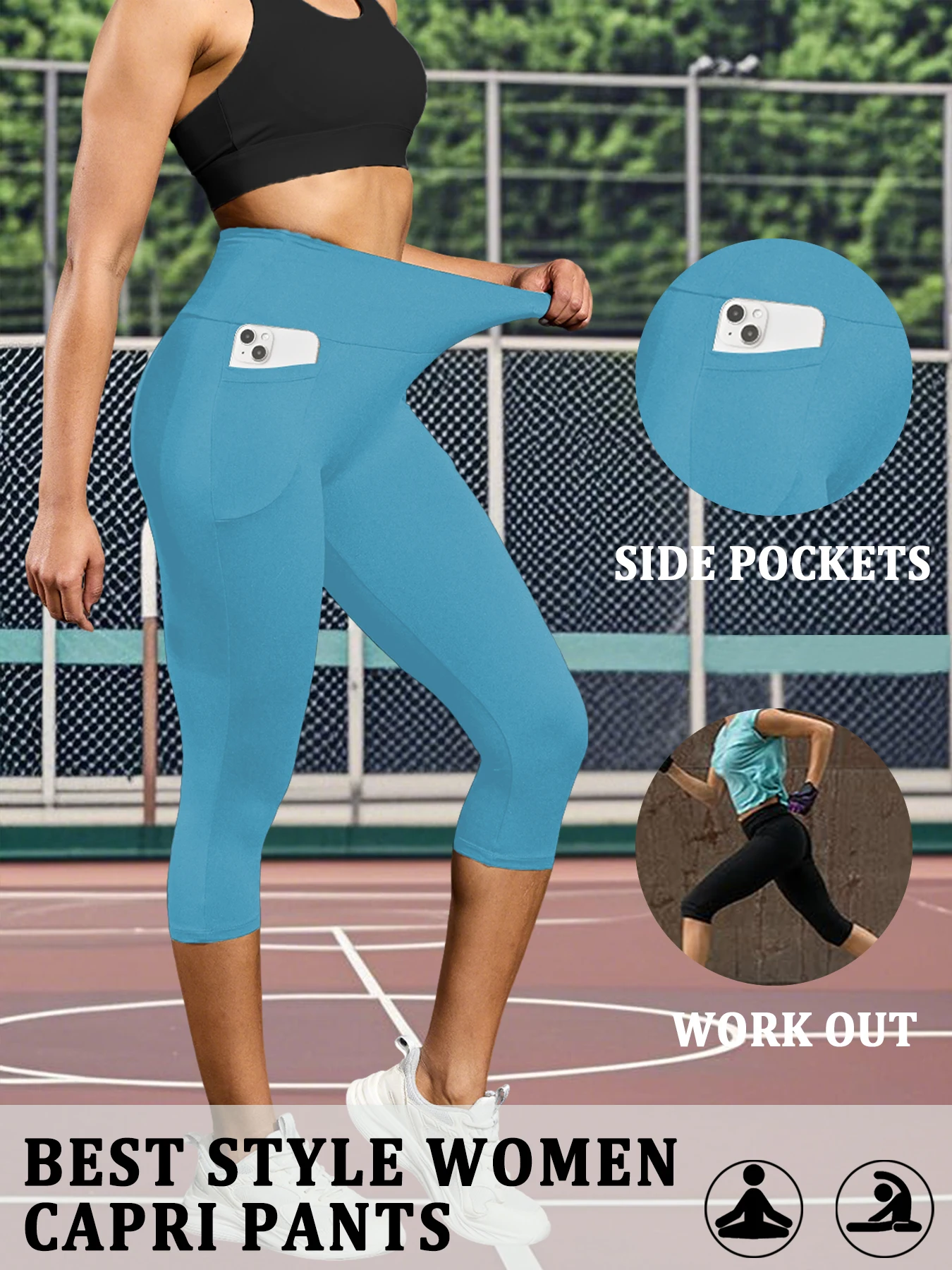 Damskie legginsy capri z kieszeniami modelujące brzuch 14