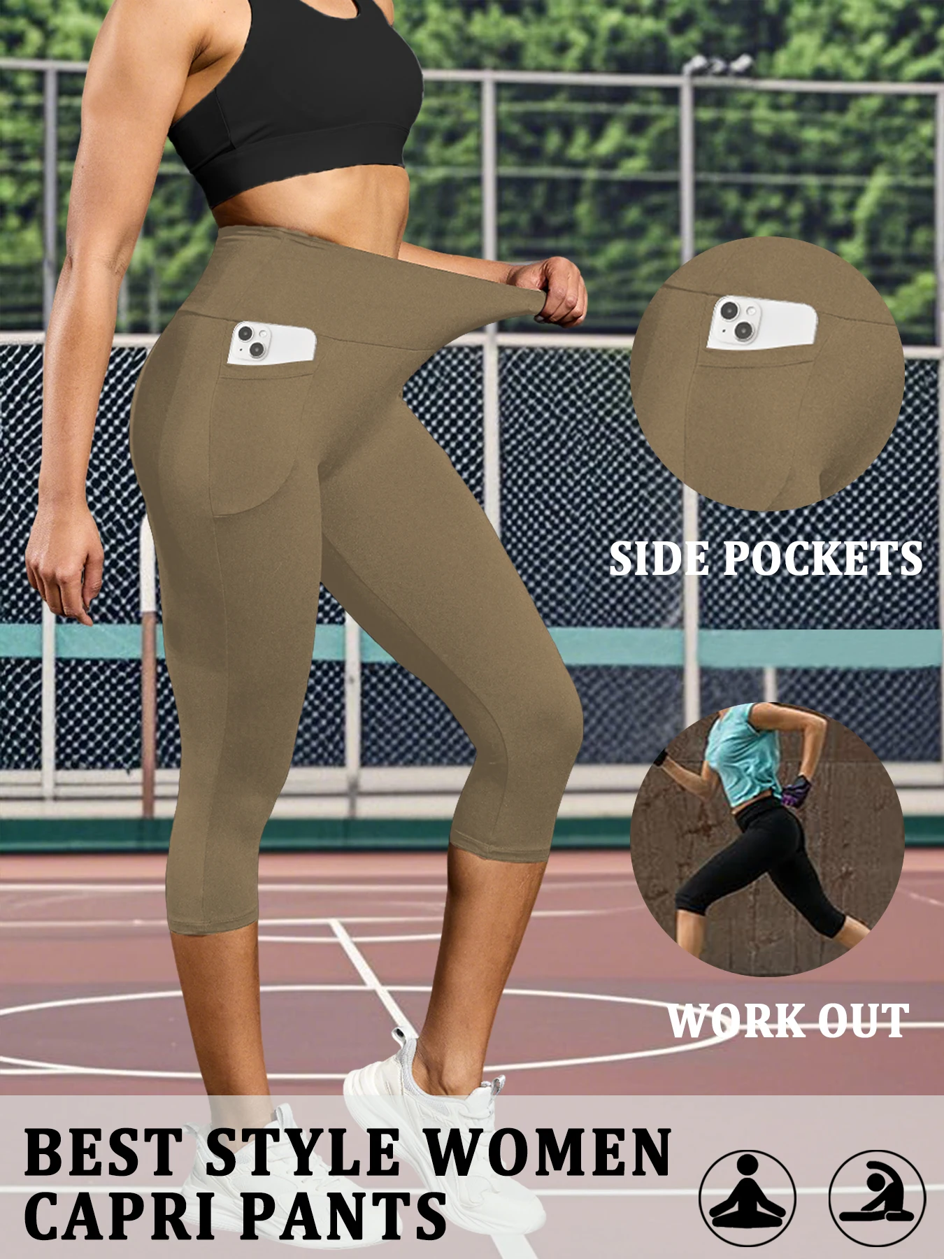 Damskie legginsy capri z kieszeniami modelujące brzuch 3