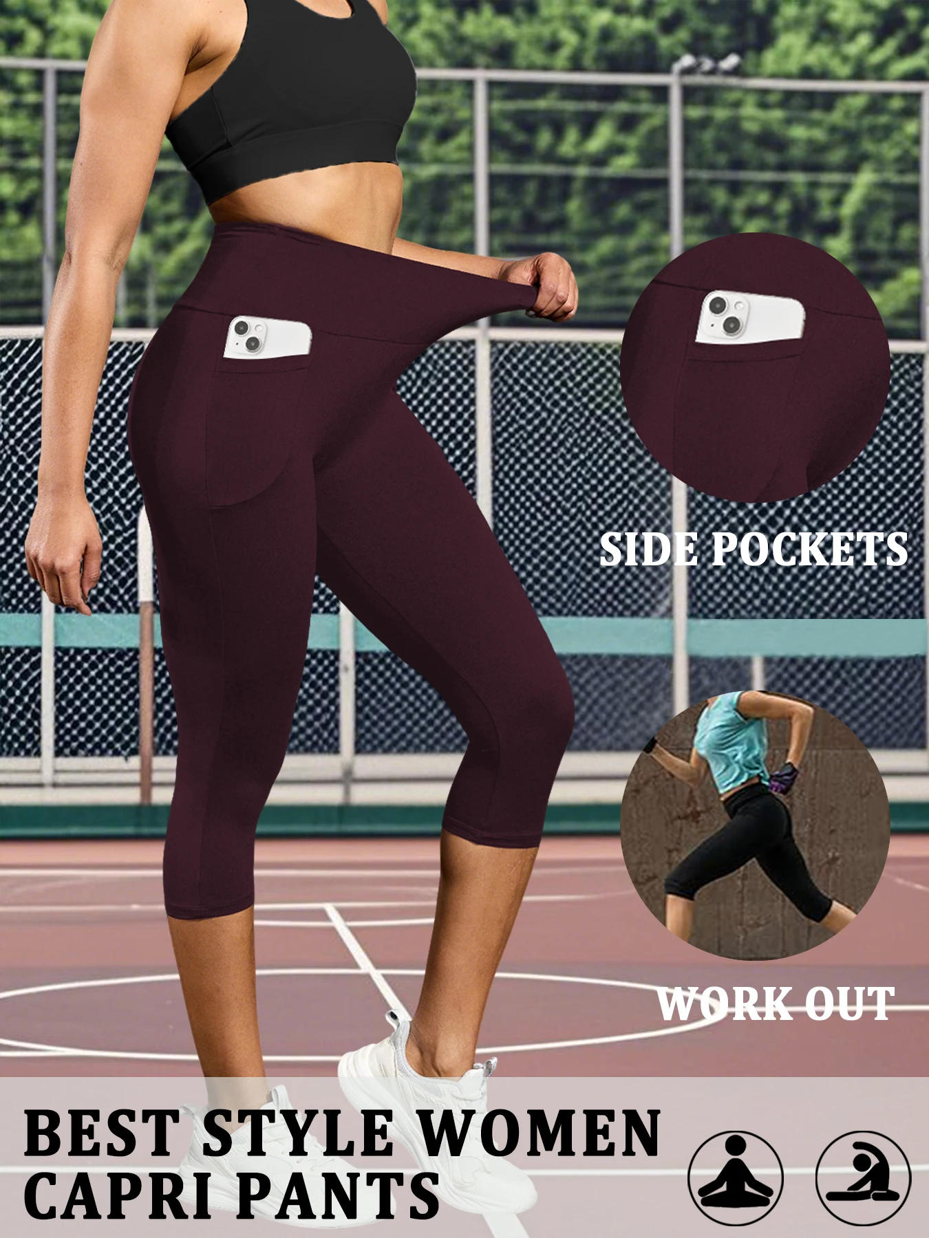 Damskie legginsy capri z kieszeniami modelujące brzuch 4