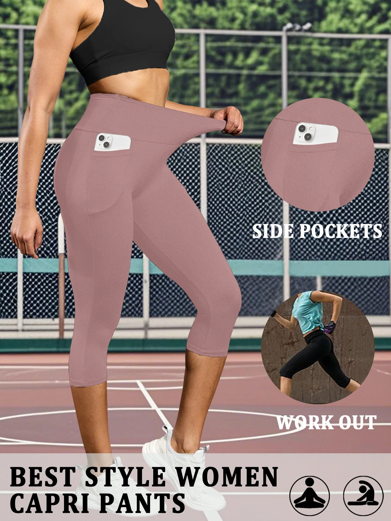 Damskie legginsy capri z kieszeniami modelujące brzuch 5