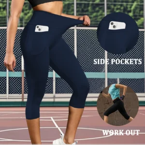Damskie legginsy capri z kieszeniami modelujące brzuch 9