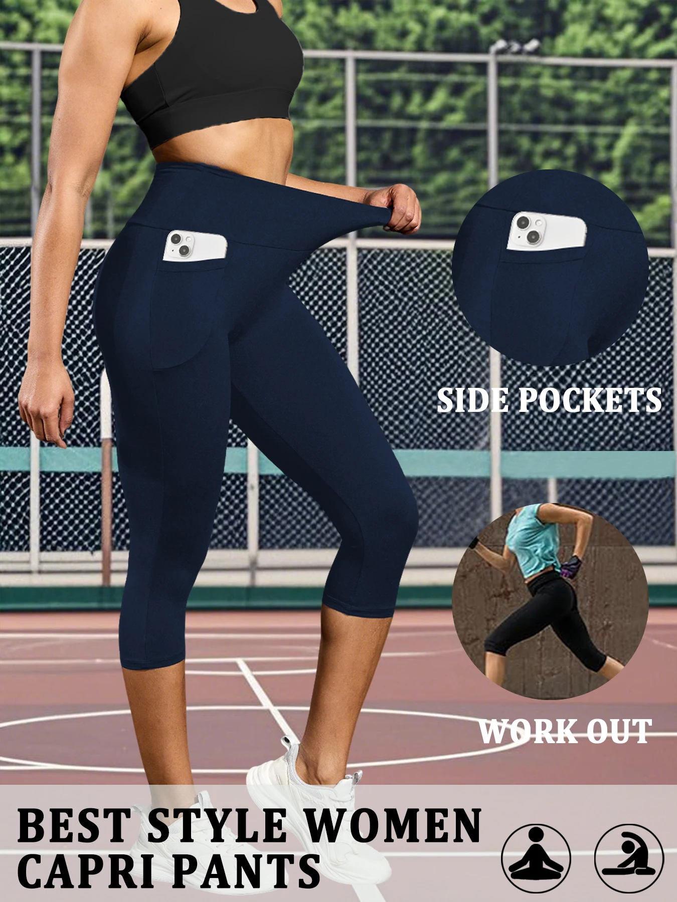 Damskie legginsy capri z kieszeniami modelujące brzuch 9