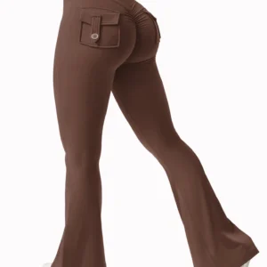 Damskie legginsy do jogi z szerokimi nogawkami i kieszeniami Brązowy