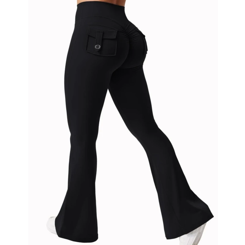 Damskie legginsy do jogi z szerokimi nogawkami i kieszeniami Czarny