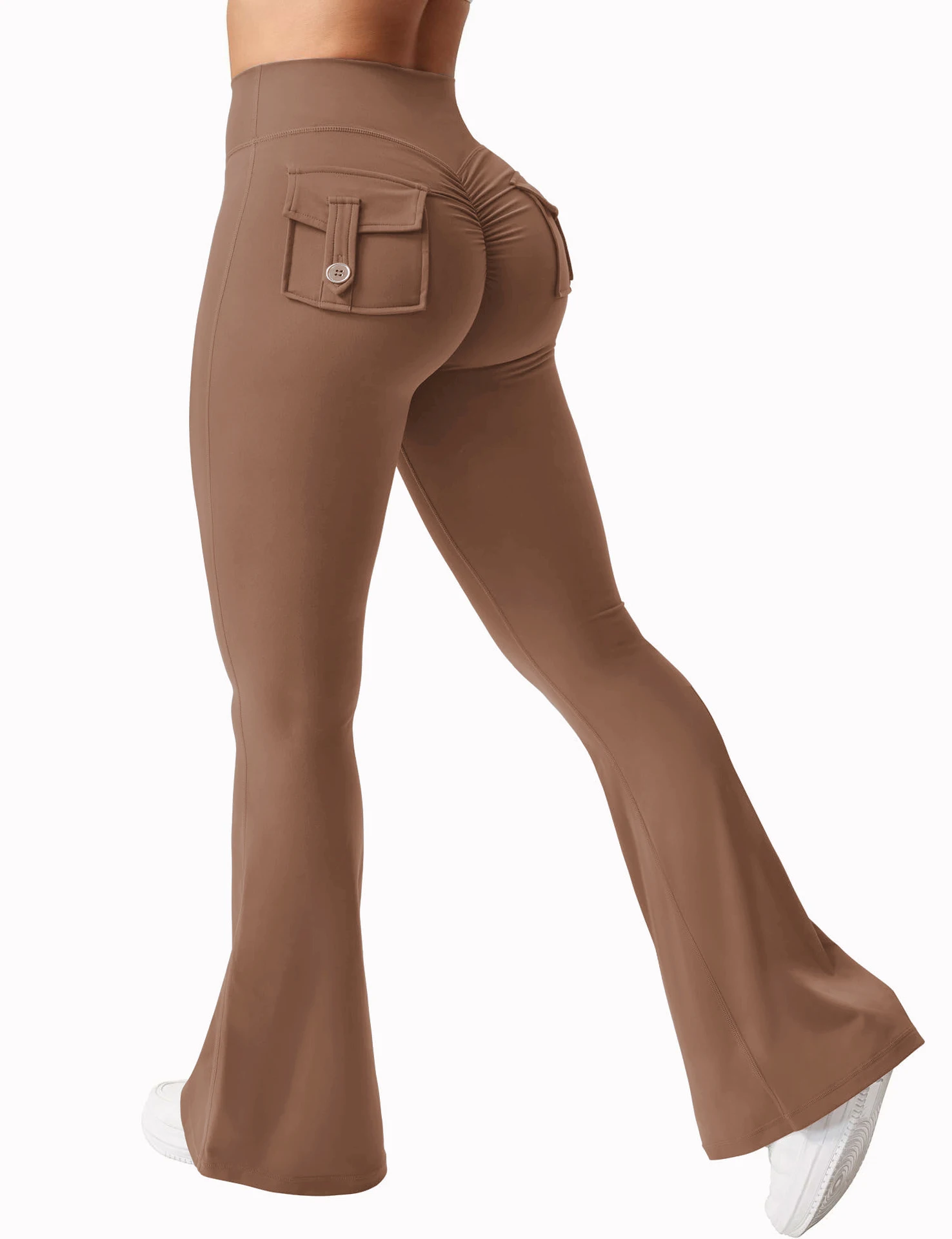 Damskie legginsy do jogi z szerokimi nogawkami i kieszeniami Khaki