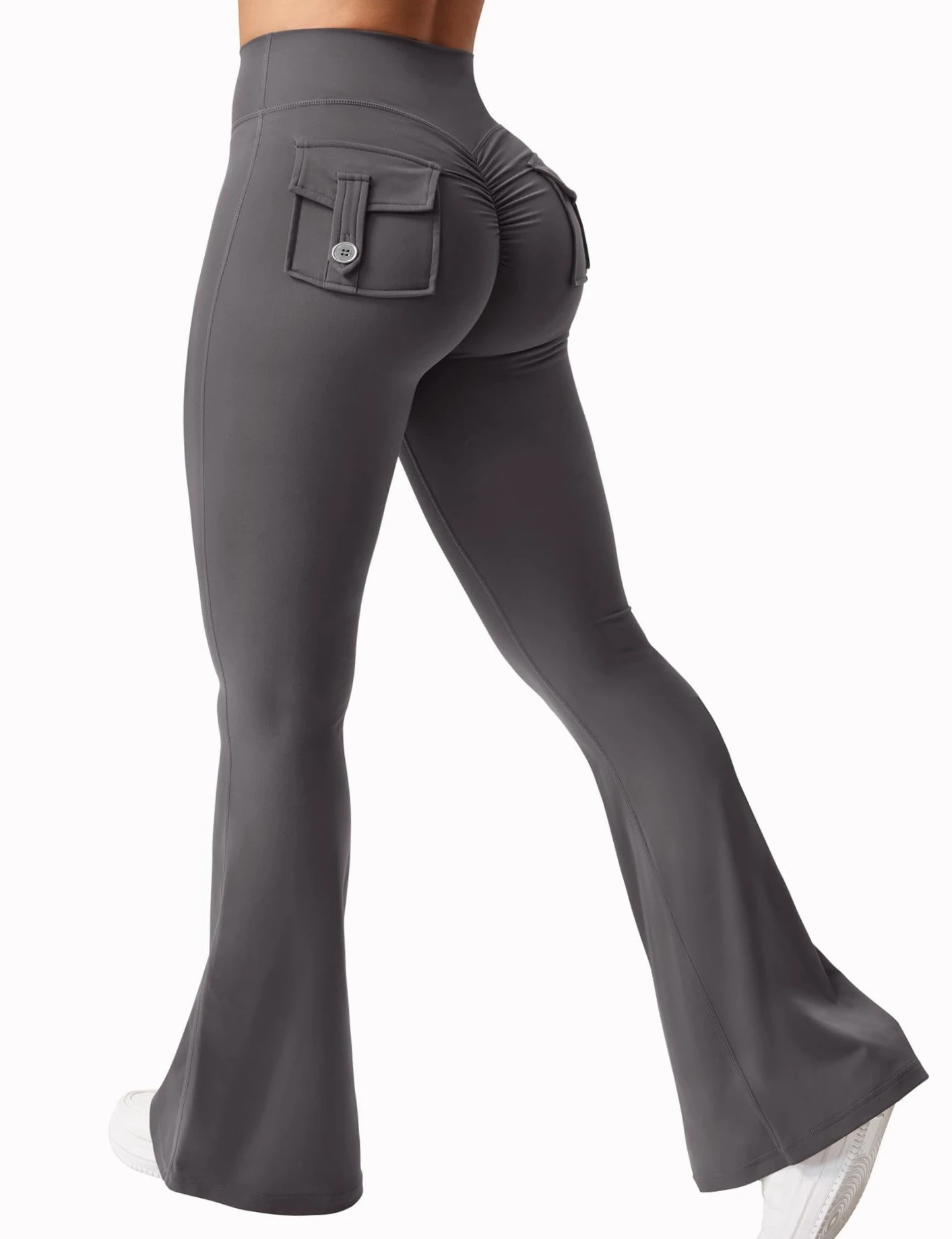 Damskie legginsy do jogi z szerokimi nogawkami i kieszeniami Szary