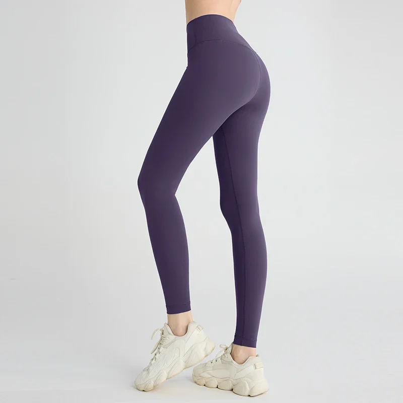Damskie legginsy do jogi z wysokim stanem, bezuciskowe Fioletowy