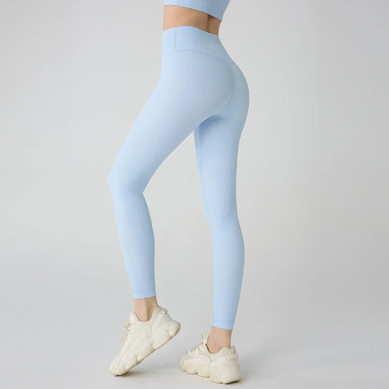 Damskie legginsy do jogi z wysokim stanem, bezuciskowe Niebieski