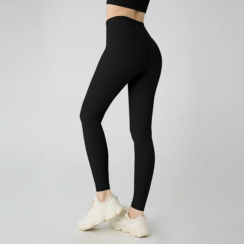 Damskie legginsy do jogi z wysokim stanem, bezuciskowe Czarny