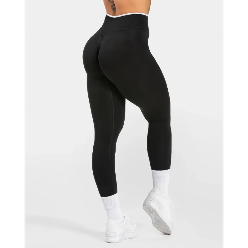 Damskie legginsy do jogi z wysokim stanem, bezszwowe Czarny