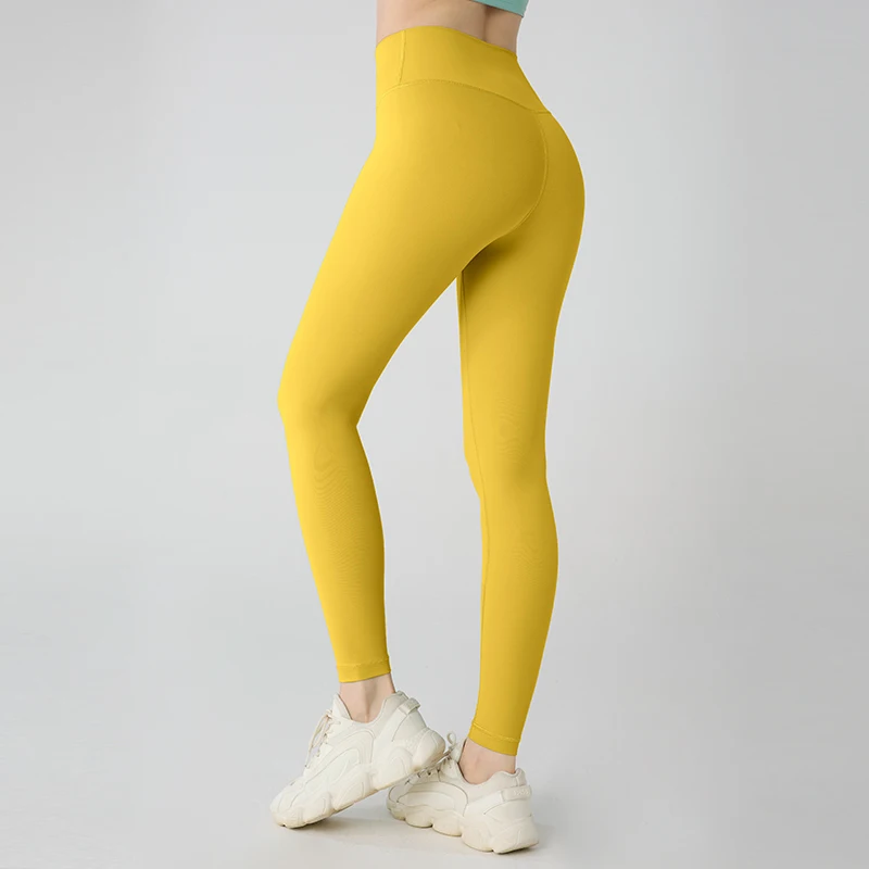 Damskie legginsy do jogi z wysokim stanem, bezuciskowe Żółty