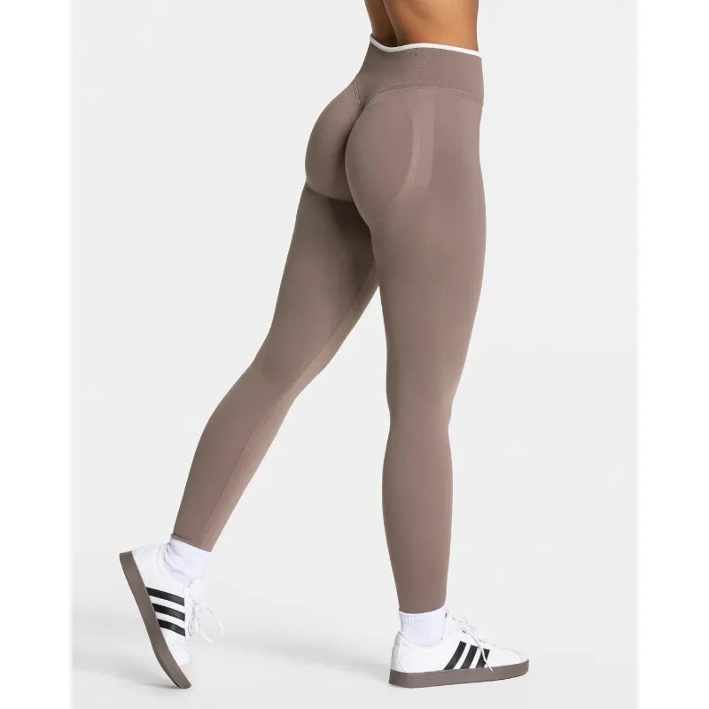 Damskie legginsy do jogi z wysokim stanem, bezszwowe Kawowy