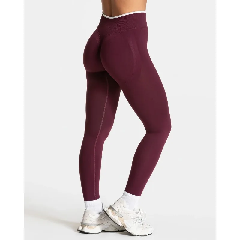 Damskie legginsy do jogi z wysokim stanem, bezszwowe Bordowy