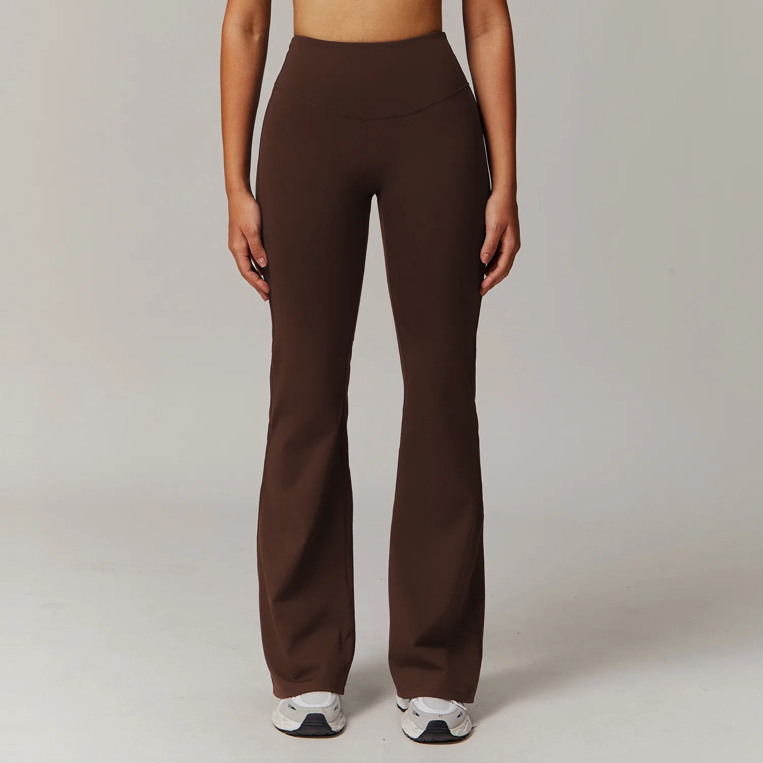 Damskie legginsy dzwony do jogi z wysokim stanem Kawowy