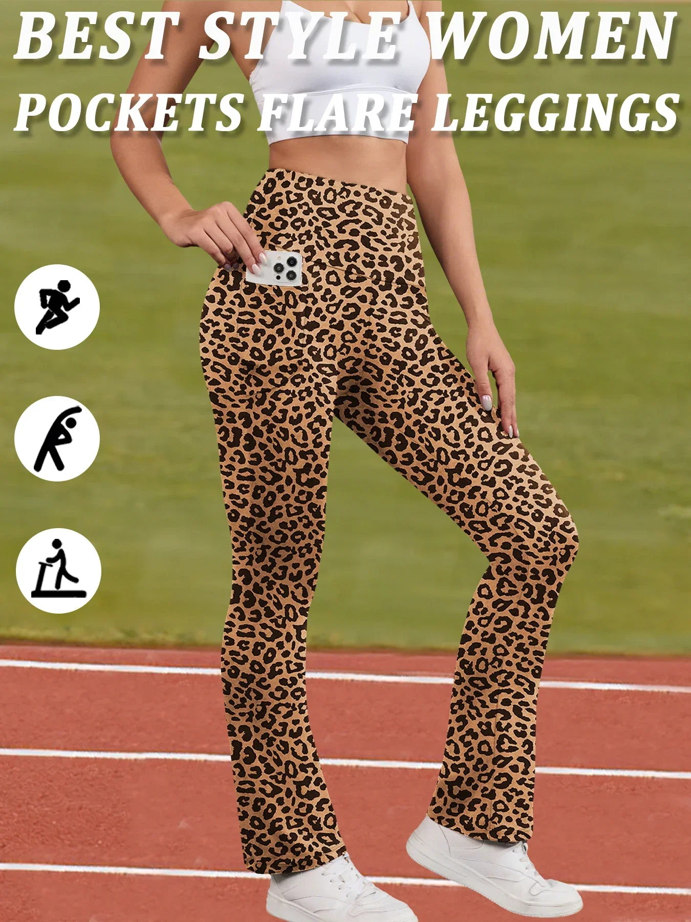 Damskie legginsy dzwony z kieszeniami i wysokim stanem do jogi 7