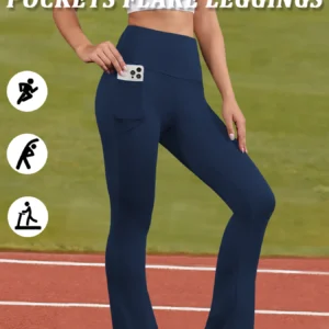 Damskie legginsy dzwony z kieszeniami i wysokim stanem do jogi 9