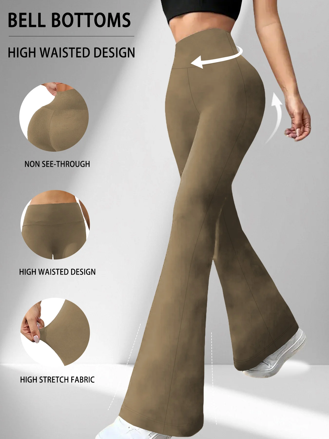 Damskie legginsy dzwony z wysokim stanem do jogi i fitnessu Brązowy