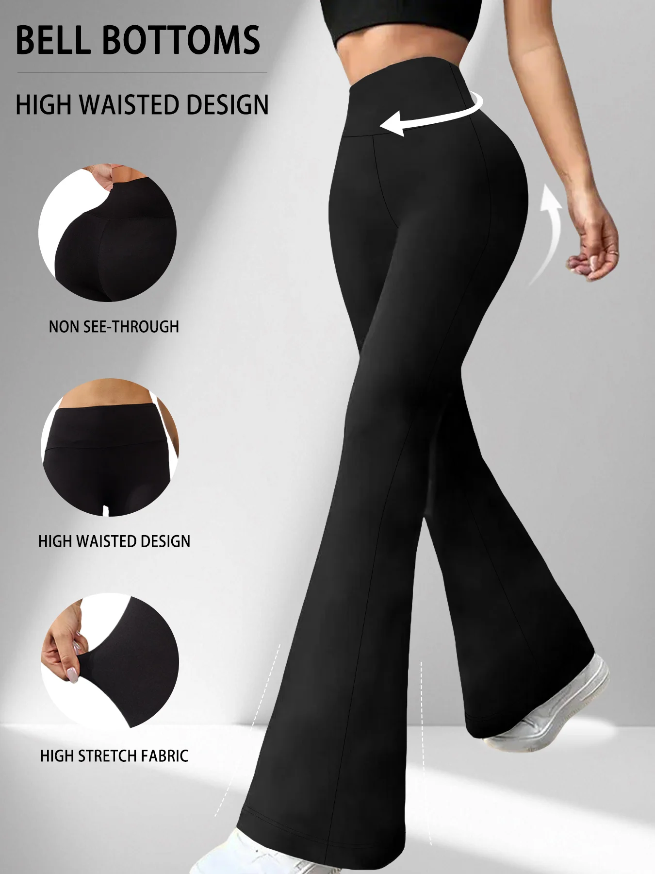 Damskie legginsy dzwony z wysokim stanem do jogi i fitnessu Czarny