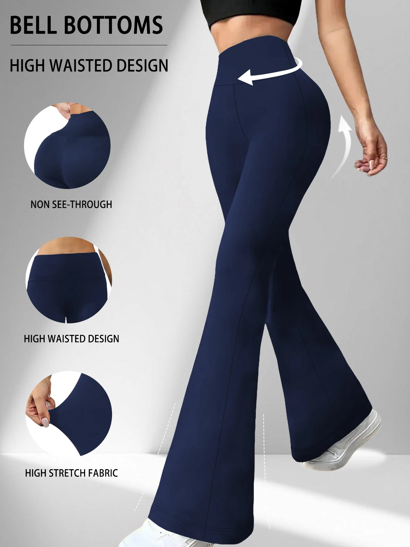 Damskie legginsy dzwony z wysokim stanem do jogi i fitnessu Granatowy