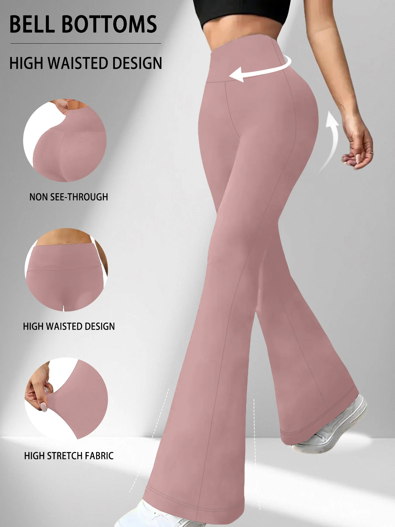Damskie legginsy dzwony z wysokim stanem do jogi i fitnessu Różowy