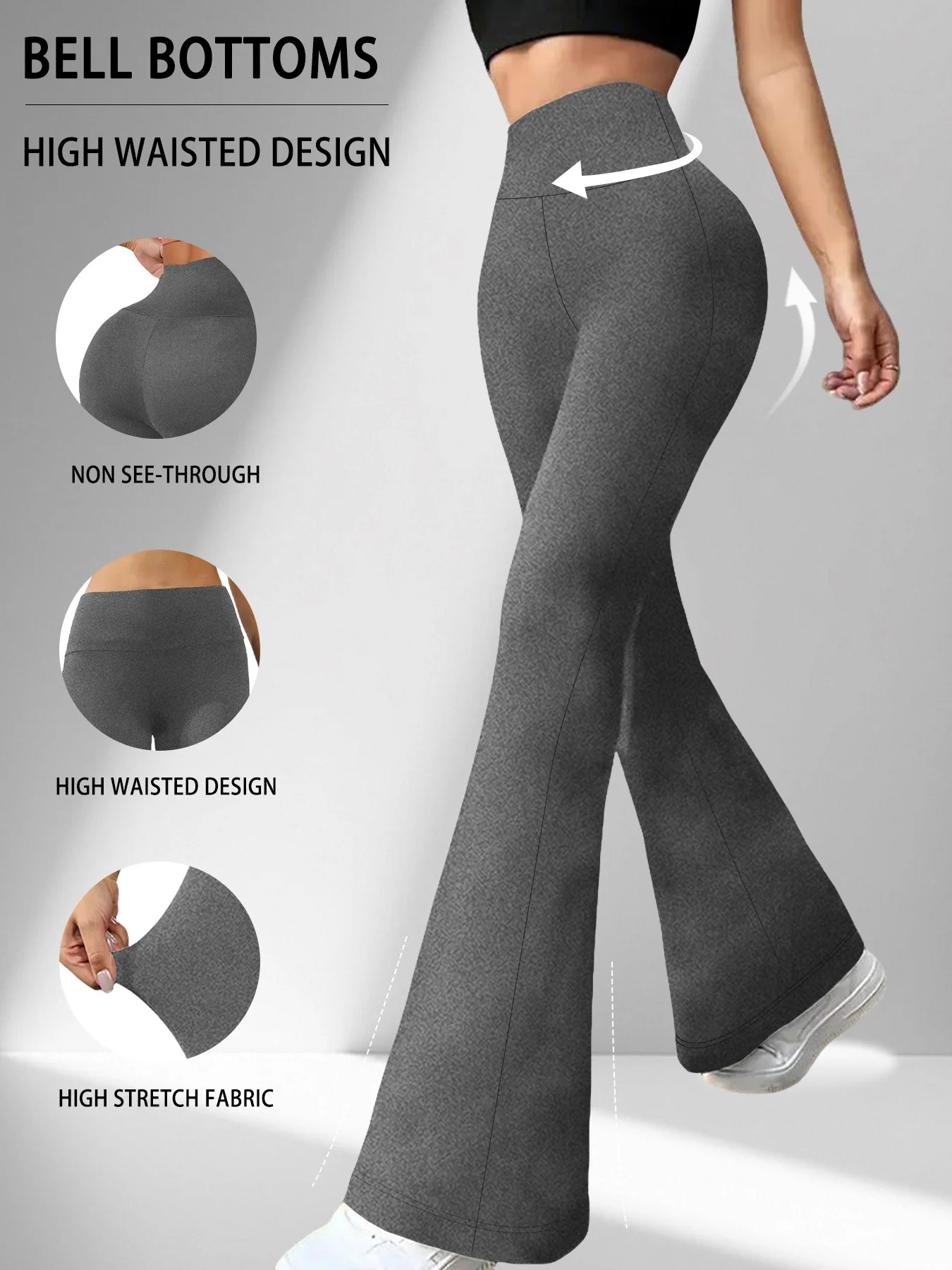 Damskie legginsy dzwony z wysokim stanem do jogi i fitnessu Szary