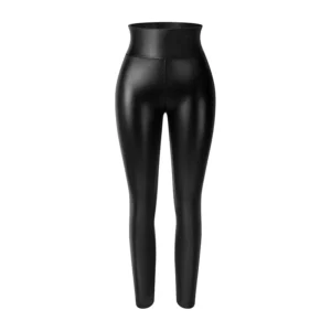 Damskie legginsy z eko-skóry push up, ocieplane Czarny
