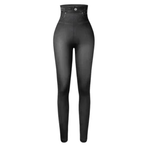 Damskie legginsy modelujące imitujące jeans z wysokim stanem Czarny