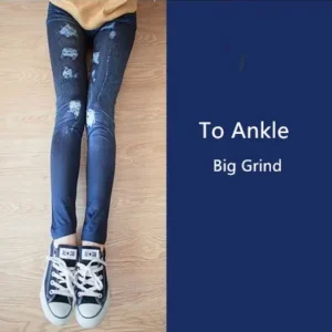 Damskie legginsy imitujące jeans, elastyczne i dopasowane Niebieski