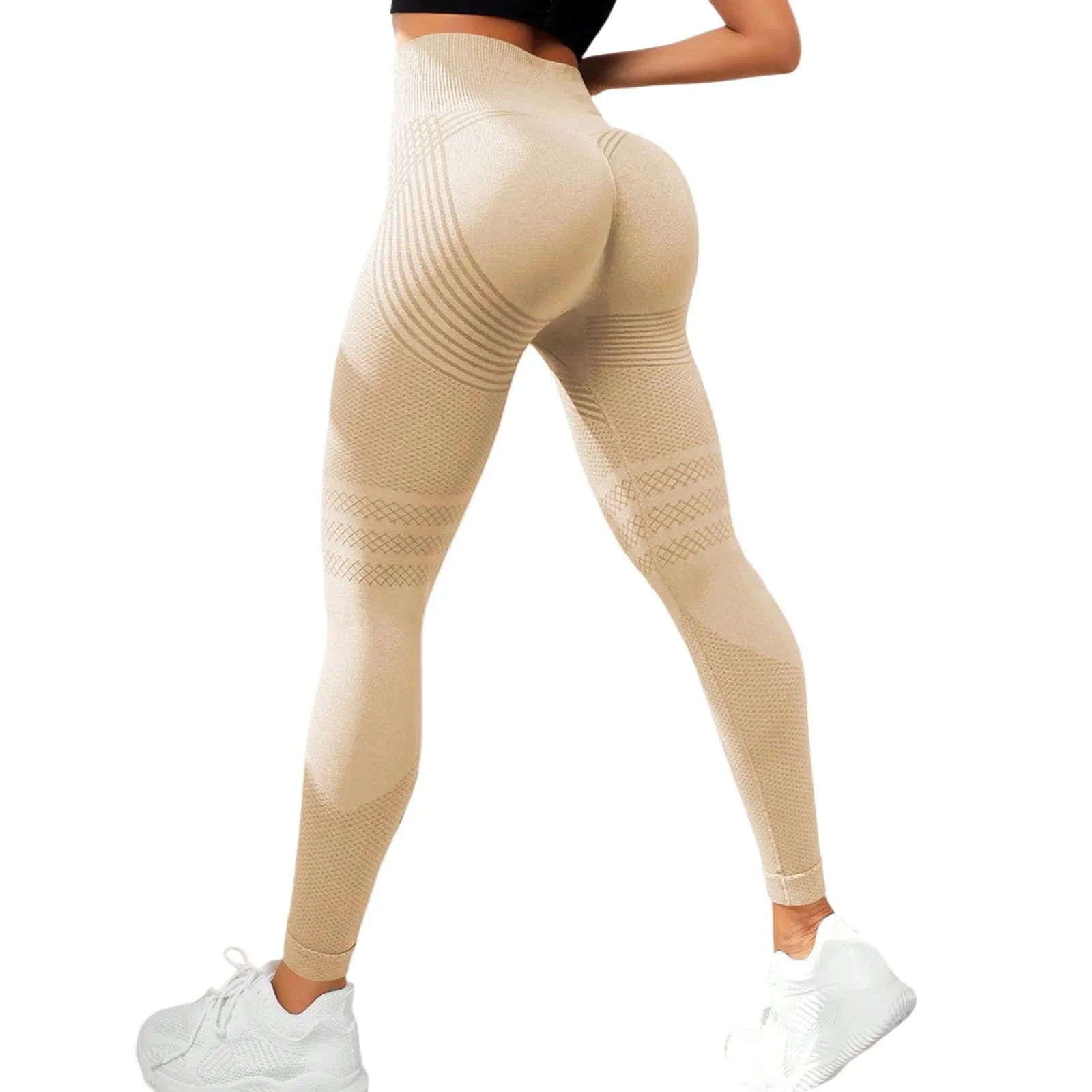 Damskie legginsy kompresyjne 3D antycellulitowe z wysokim stanem Beżowy