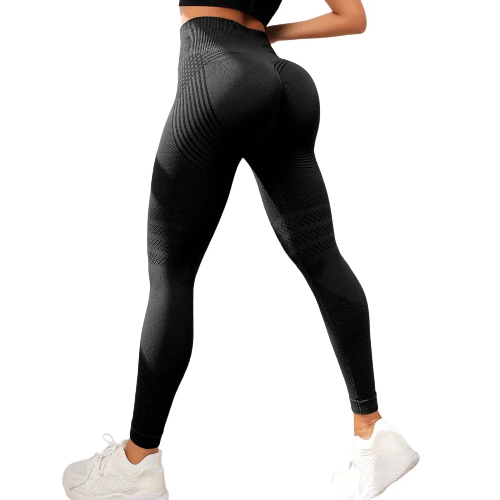 Damskie legginsy kompresyjne 3D antycellulitowe z wysokim stanem Czarny