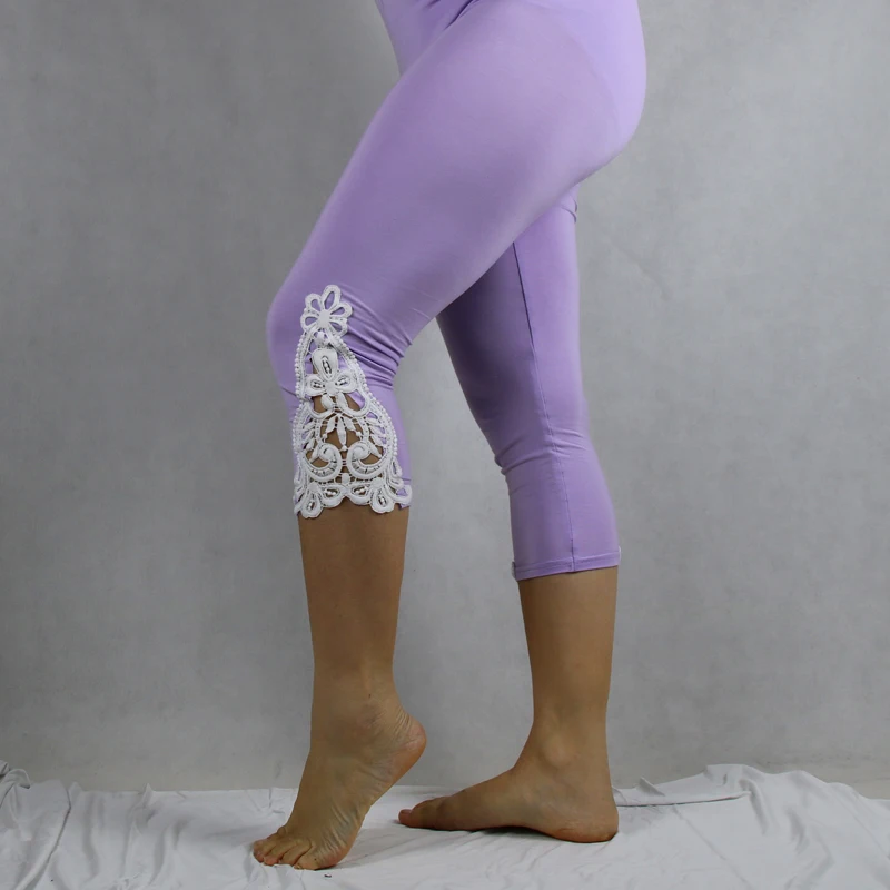 Damskie legginsy 3/4 z koronką w dużych rozmiarach do 7XL Sao jiao zi duan