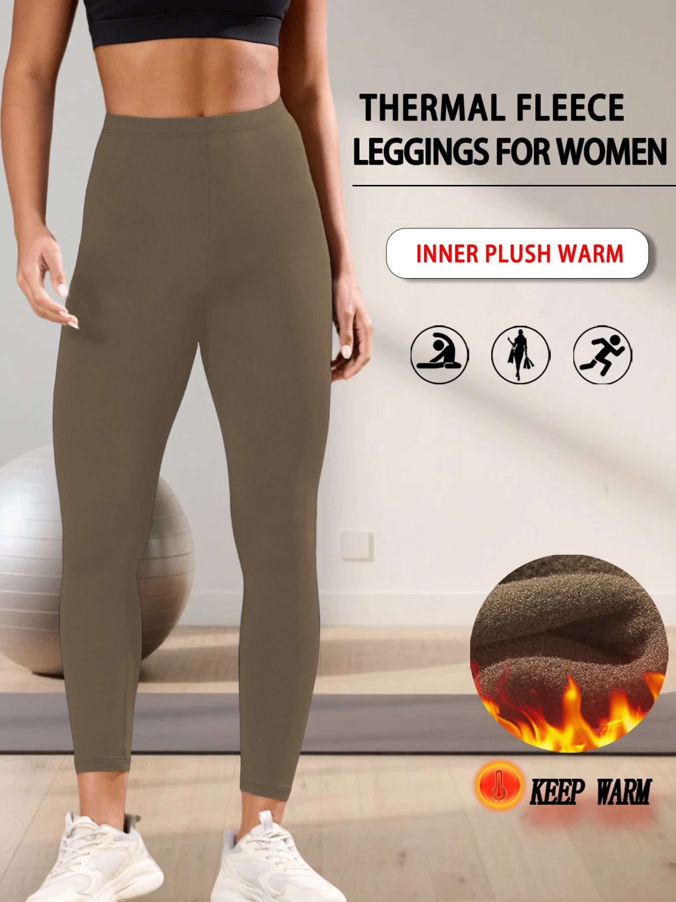 Damskie legginsy ocieplane polarem z wysokim stanem Brązowy