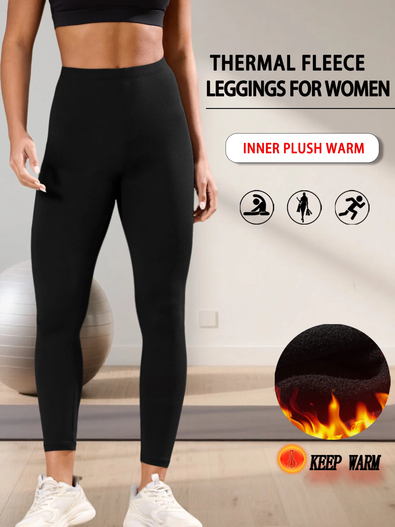 Damskie legginsy ocieplane polarem z wysokim stanem Czarny