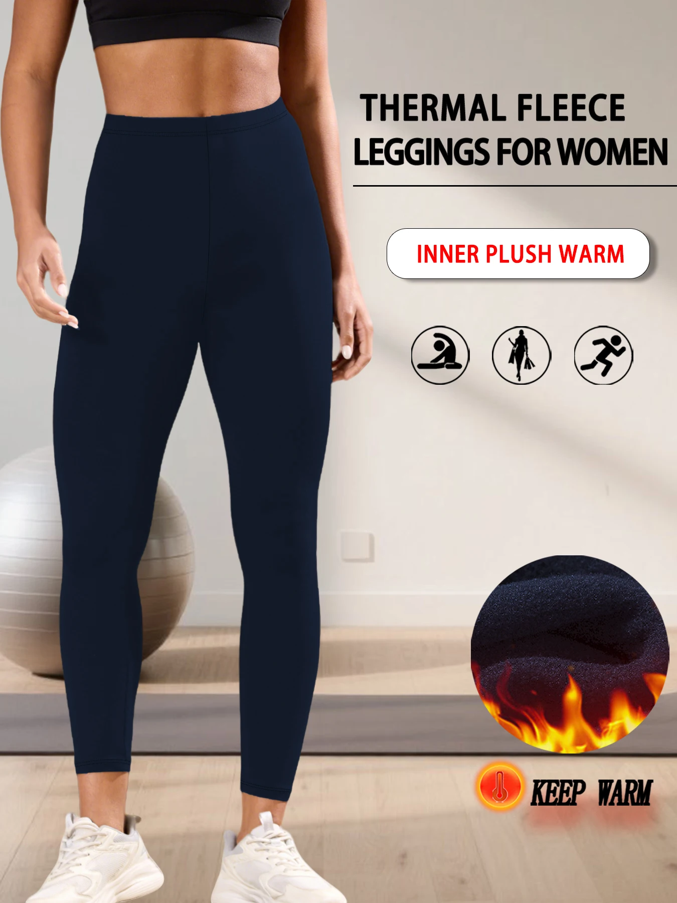 Damskie legginsy ocieplane polarem z wysokim stanem Granatowy