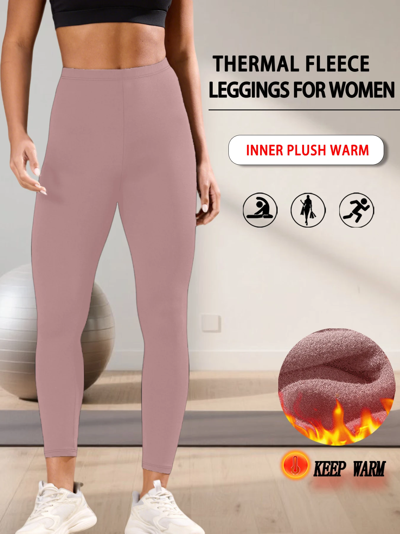 Damskie legginsy ocieplane polarem z wysokim stanem Różowy