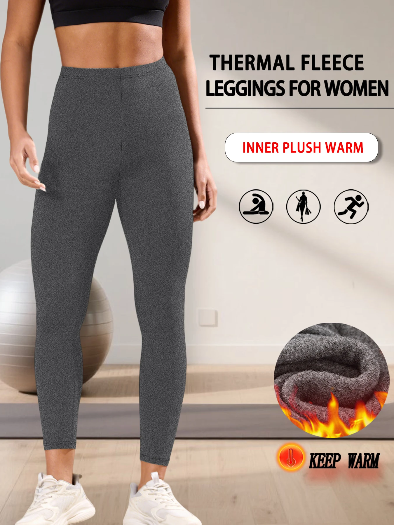 Damskie legginsy ocieplane polarem z wysokim stanem Szary