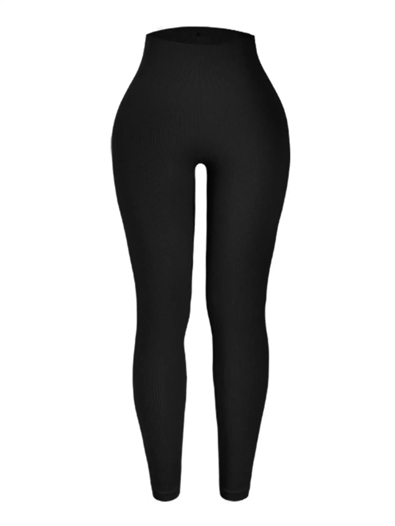 Damskie legginsy prążkowane bezszwowe z wysokim stanem Czarny