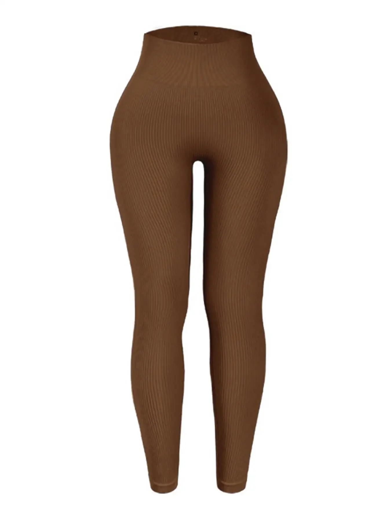 Damskie legginsy prążkowane bezszwowe z wysokim stanem Kawowy