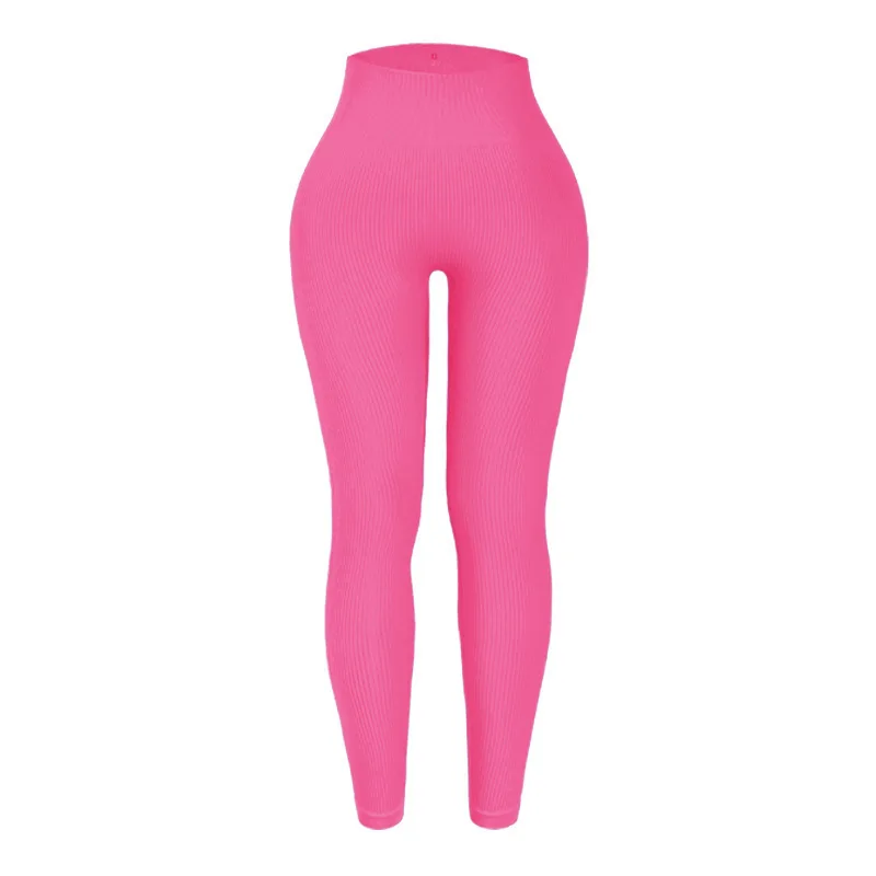 Damskie legginsy prążkowane bezszwowe z wysokim stanem Różowy