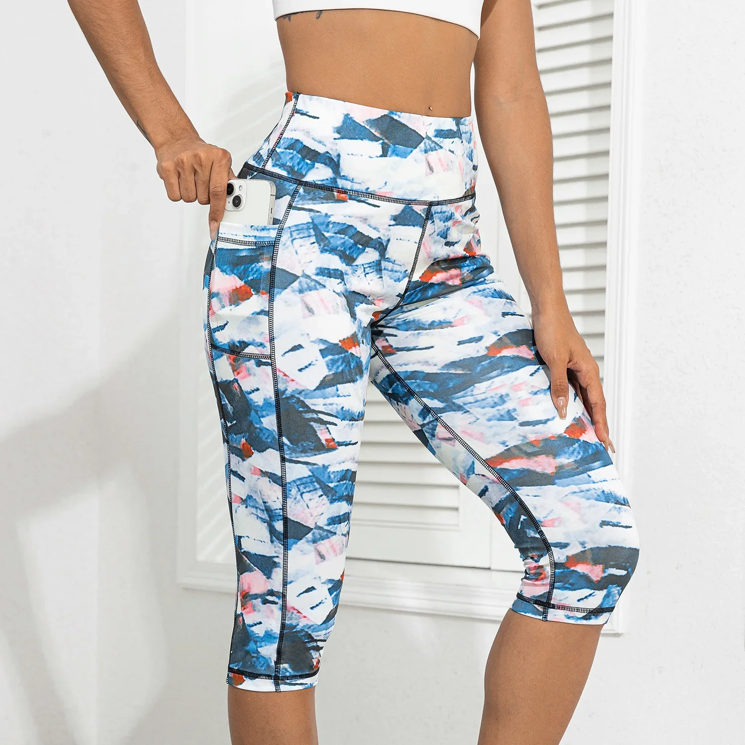 Damskie legginsy push up z wysokim stanem do jogi Niebieski