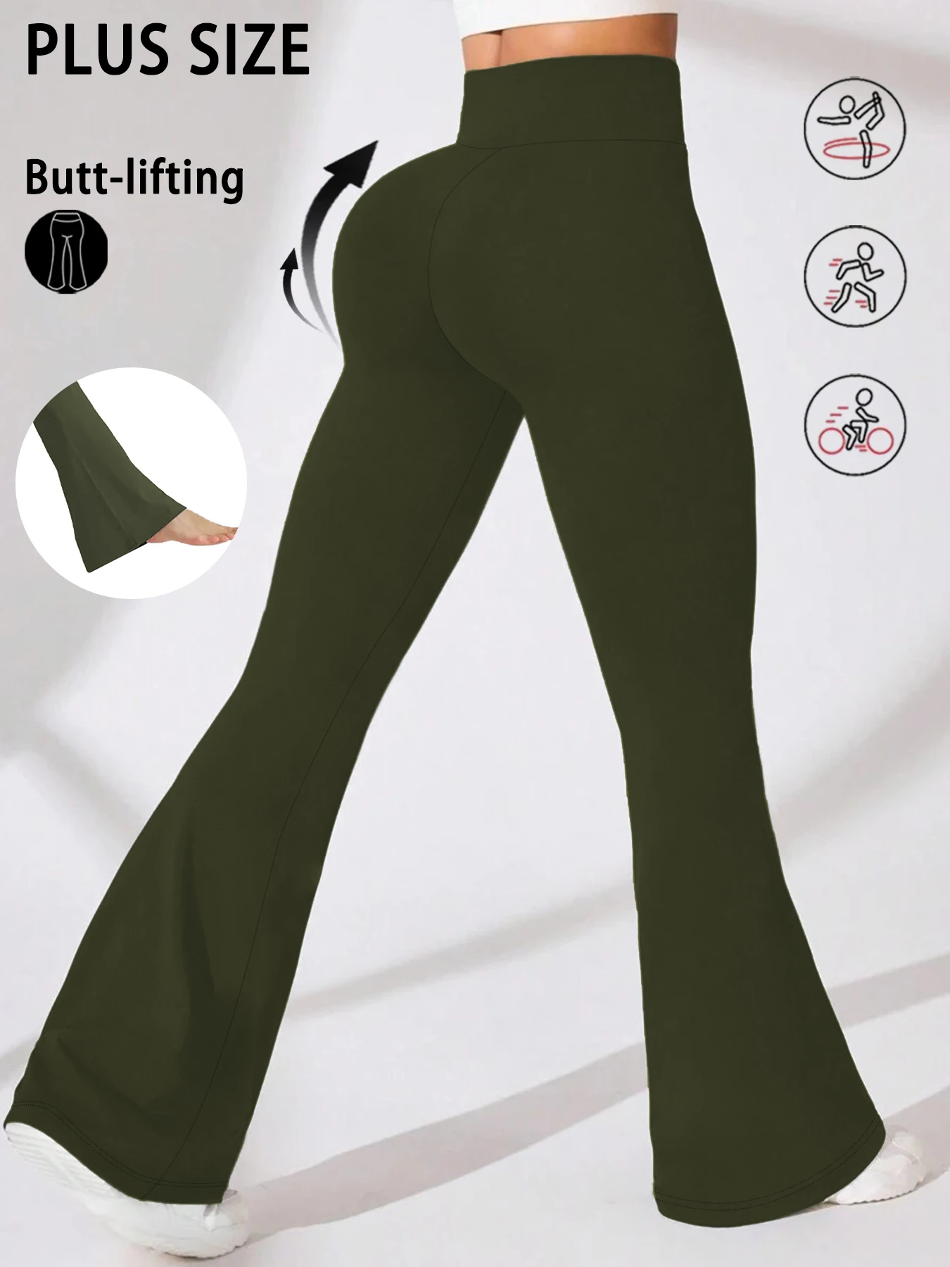 Damskie legginsy rozkloszowane z wysokim stanem, na jogę Khaki
