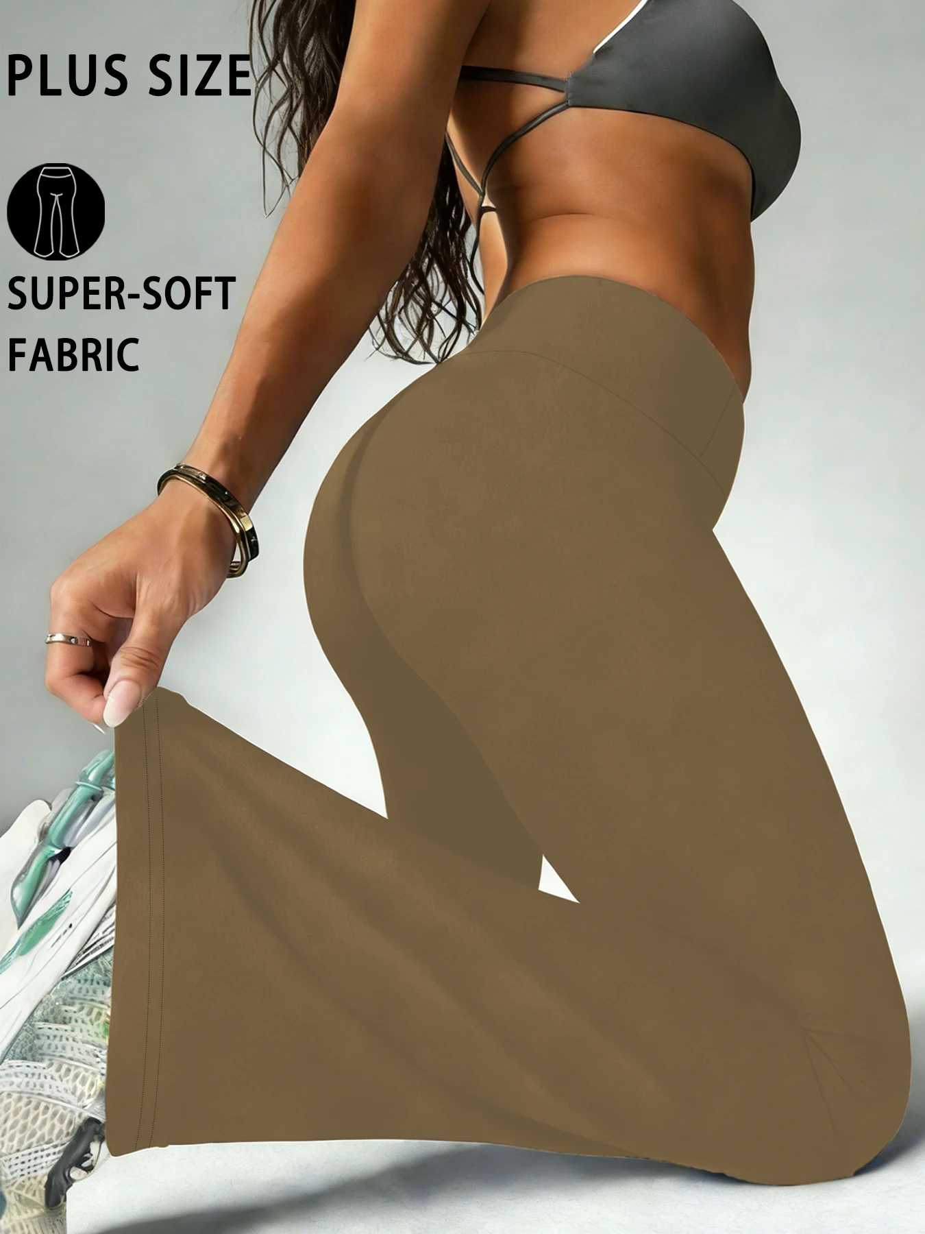 Damskie legginsy rozkloszowane z wysokim stanem, na jogę Brązowy