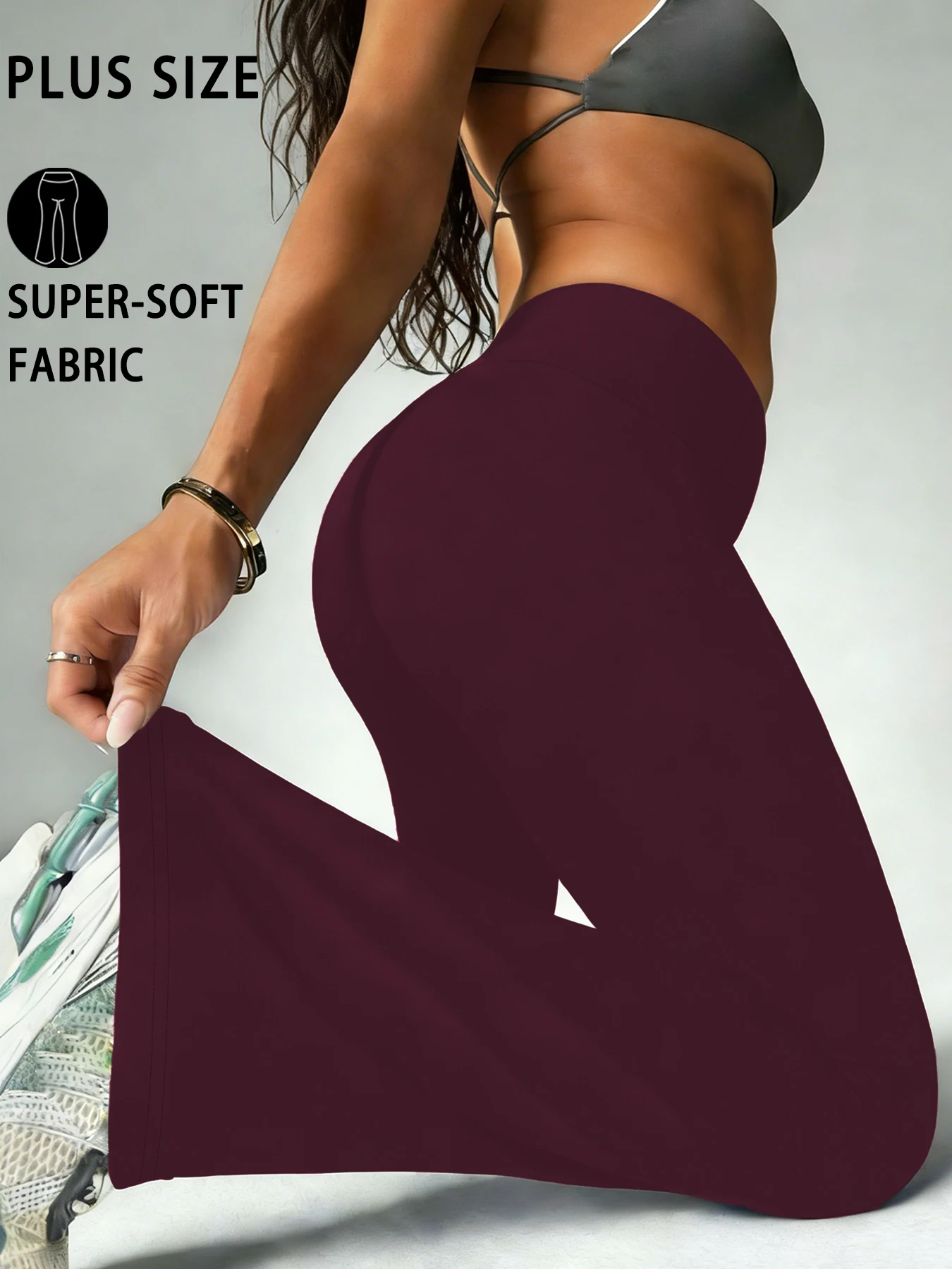 Damskie legginsy rozkloszowane z wysokim stanem, na jogę Bordowy
