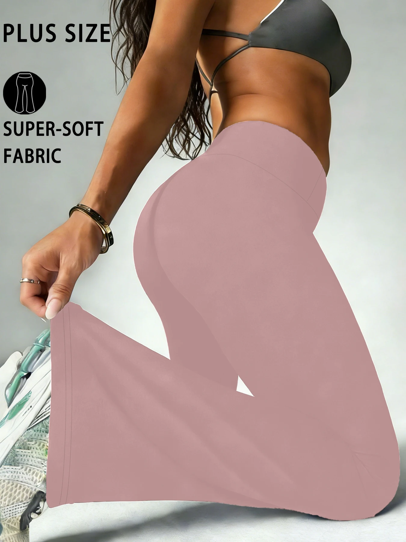 Damskie legginsy rozkloszowane z wysokim stanem, na jogę Różowy