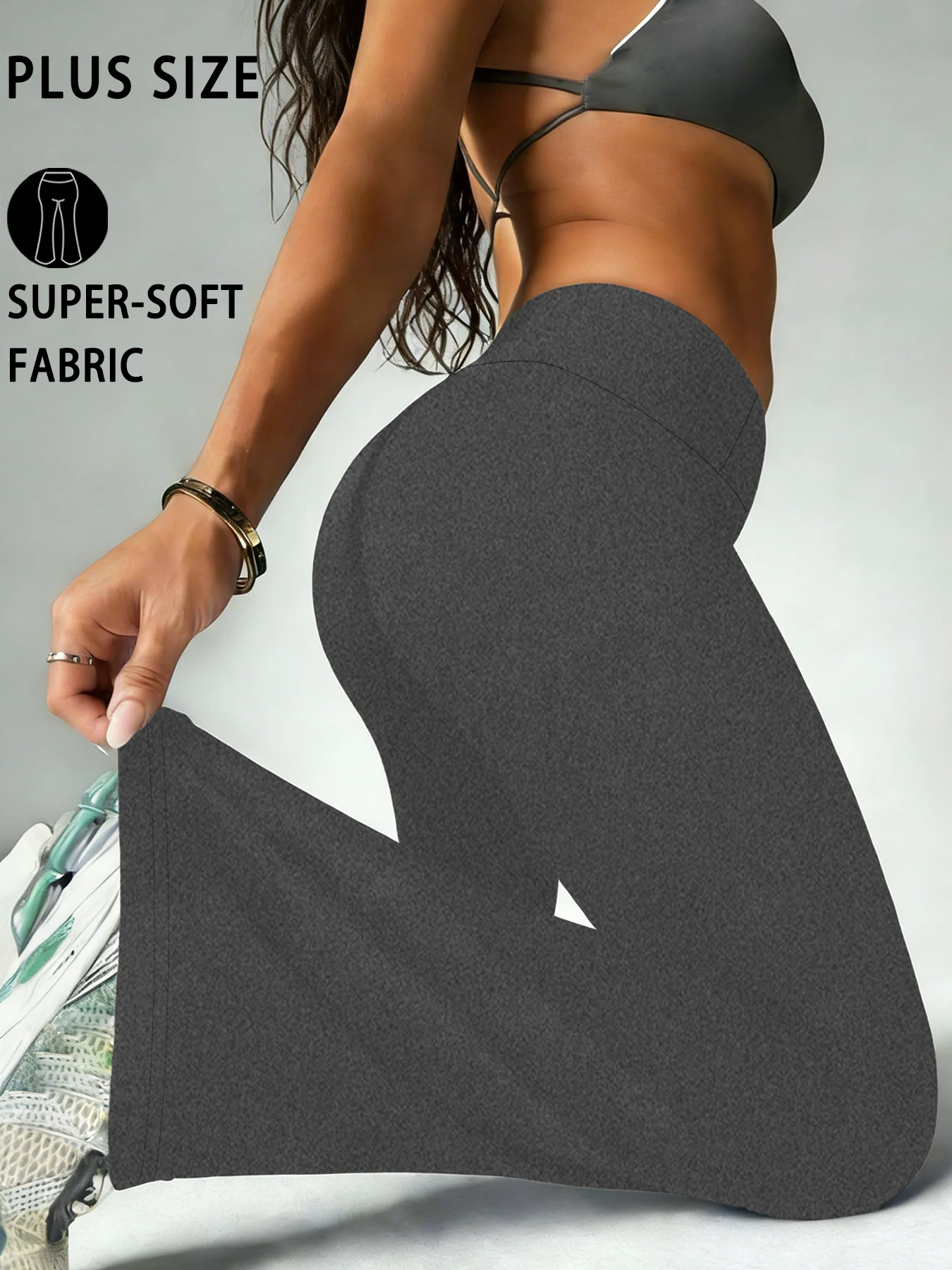 Damskie legginsy rozkloszowane z wysokim stanem, na jogę Szary