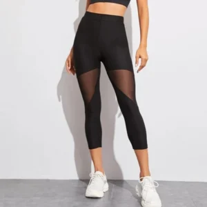 Damskie legginsy z siateczkowymi wstawkami w stylu gothic Czarny