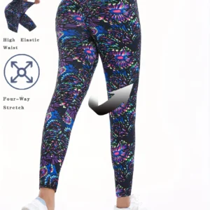 Damskie legginsy sportowe z geometrycznym nadrukiem Fioletowy